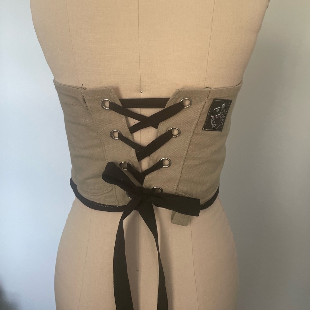 Tan and Black Denim Strapless Corset Top - Picture 4 of 6